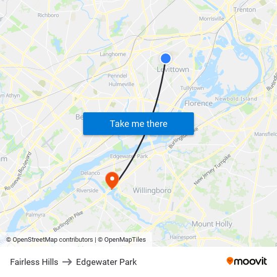 Fairless Hills to Edgewater Park map