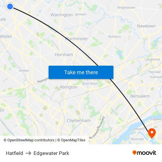 Hatfield to Edgewater Park map