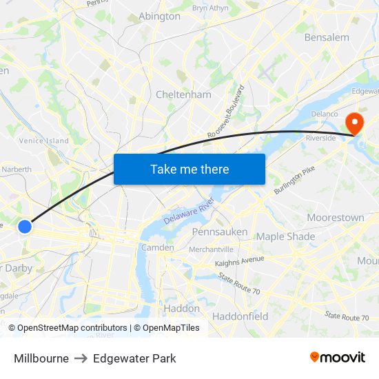 Millbourne to Edgewater Park map