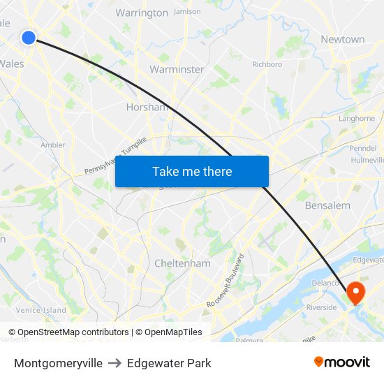 Montgomeryville to Edgewater Park map