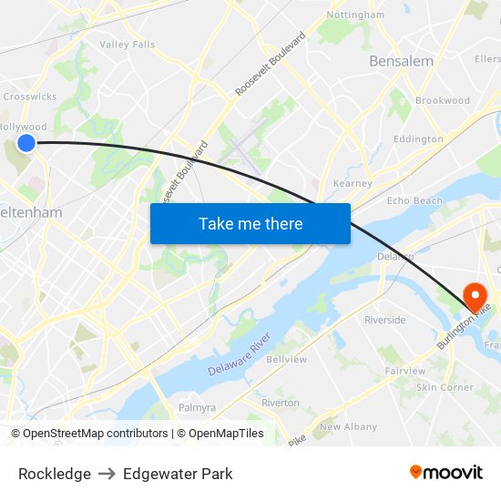 Rockledge to Edgewater Park map