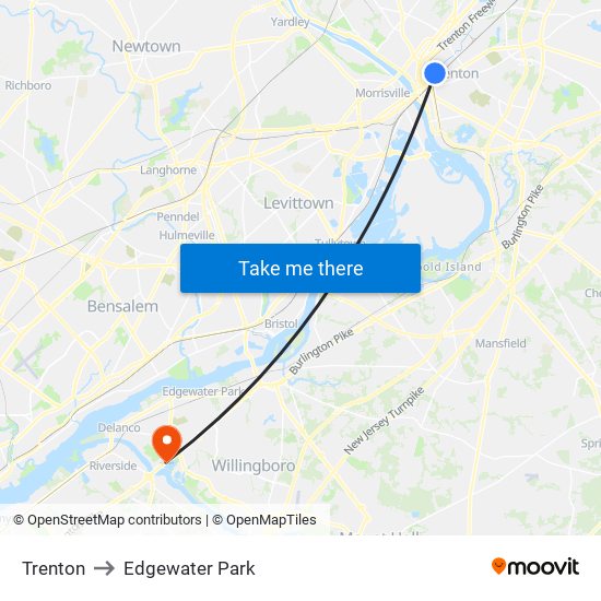 Trenton to Edgewater Park map