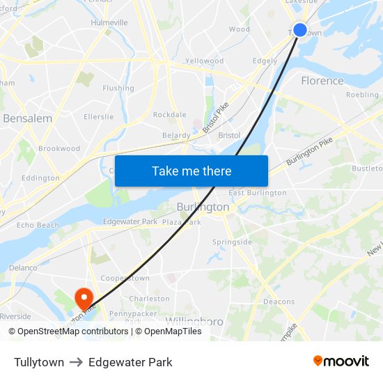 Tullytown to Edgewater Park map