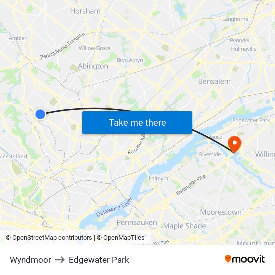 Wyndmoor to Edgewater Park map