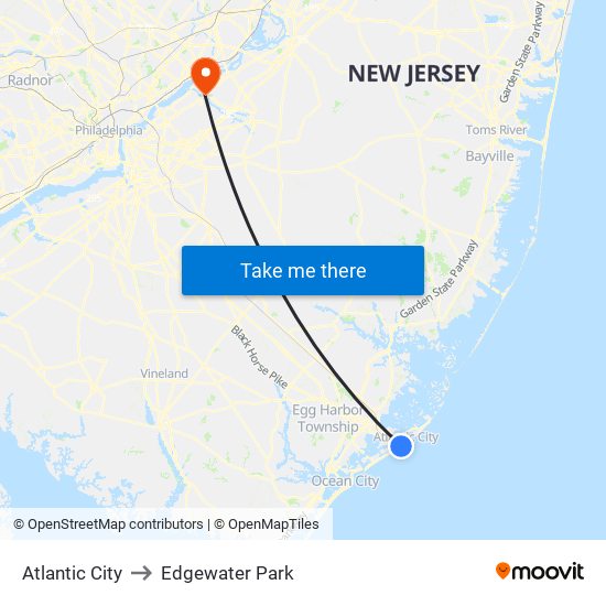Atlantic City to Edgewater Park map
