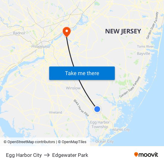 Egg Harbor City to Edgewater Park map
