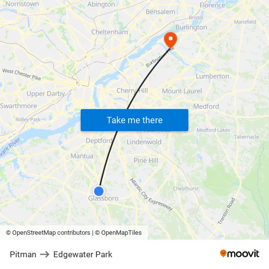 Pitman to Edgewater Park map