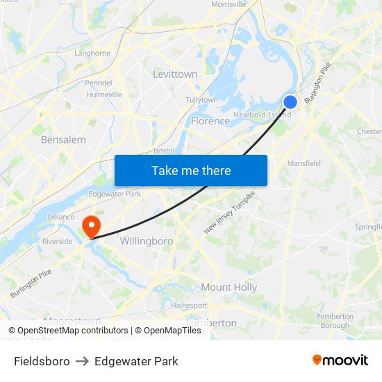 Fieldsboro to Edgewater Park map