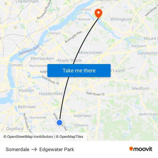 Somerdale to Edgewater Park map