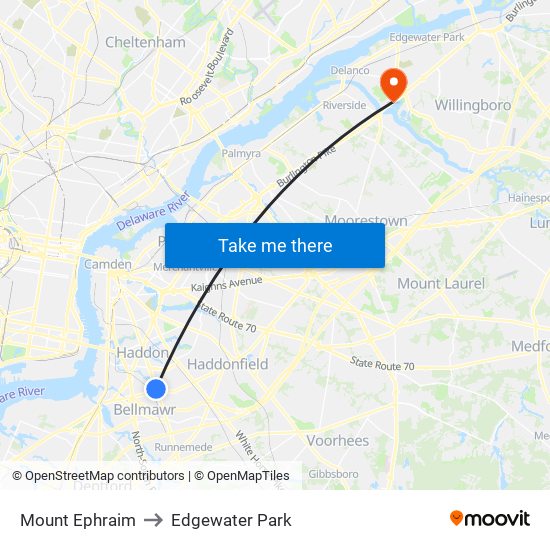 Mount Ephraim to Edgewater Park map