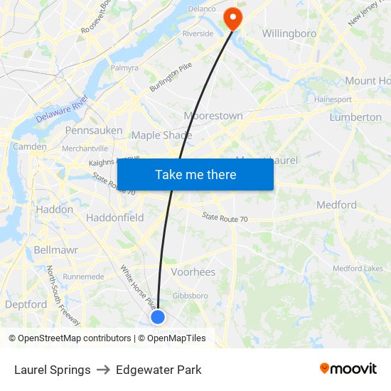 Laurel Springs to Edgewater Park map