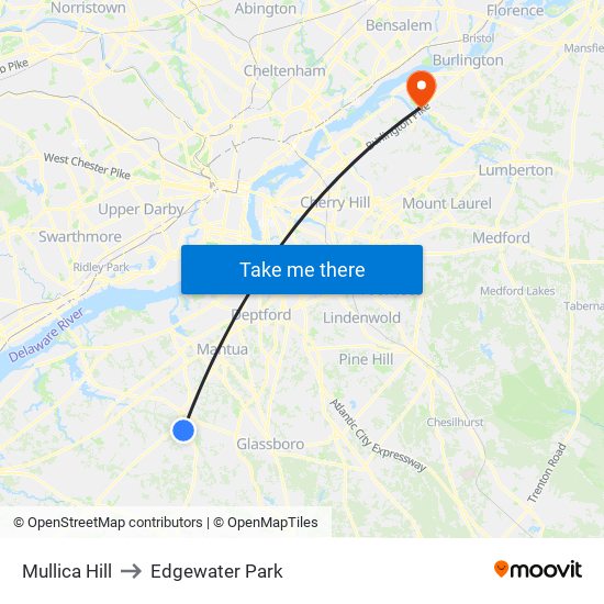 Mullica Hill to Edgewater Park map