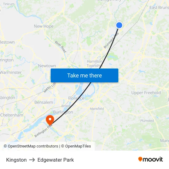 Kingston to Edgewater Park map