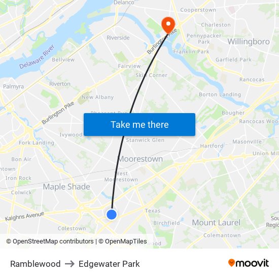 Ramblewood to Edgewater Park map