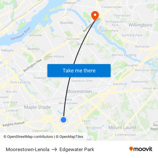 Moorestown-Lenola to Edgewater Park map