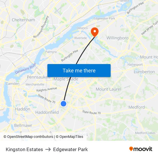 Kingston Estates to Edgewater Park map
