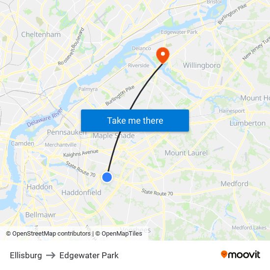 Ellisburg to Edgewater Park map