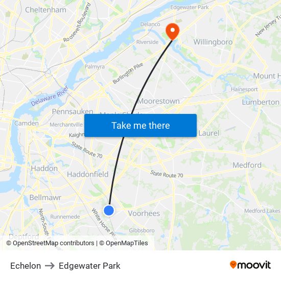 Echelon to Edgewater Park map