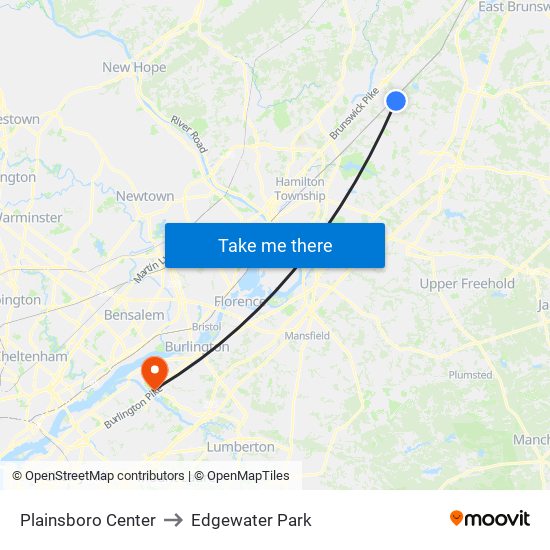 Plainsboro Center to Edgewater Park map