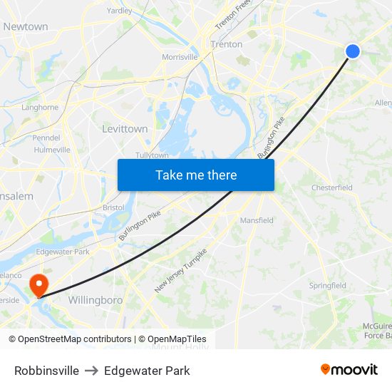 Robbinsville to Edgewater Park map