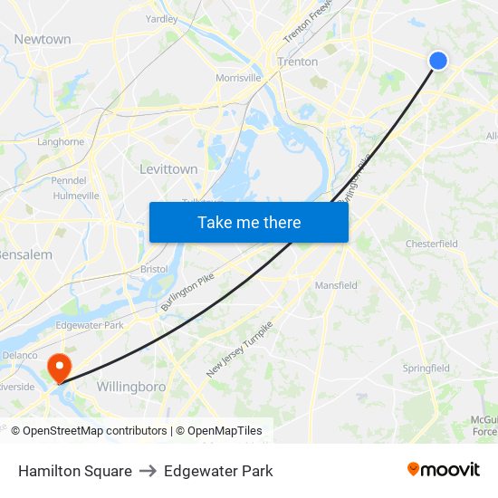 Hamilton Square to Edgewater Park map