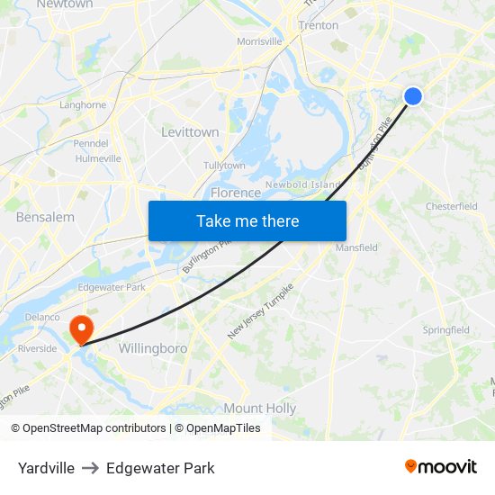 Yardville to Edgewater Park map