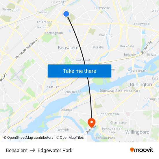 Bensalem to Edgewater Park map
