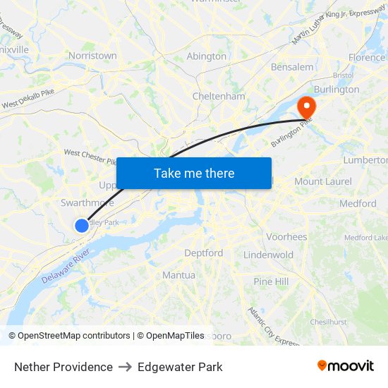 Nether Providence to Edgewater Park map