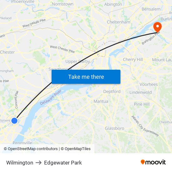 Wilmington to Edgewater Park map