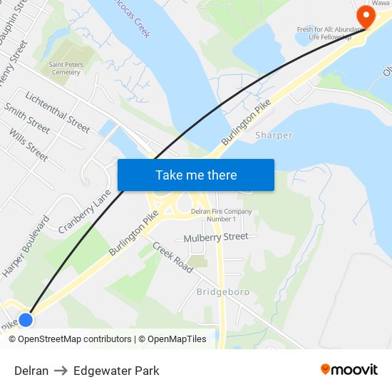Delran to Edgewater Park map