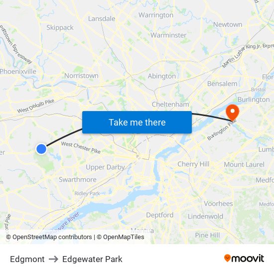 Edgmont to Edgewater Park map