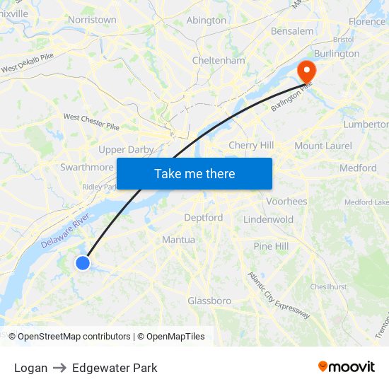 Logan to Edgewater Park map