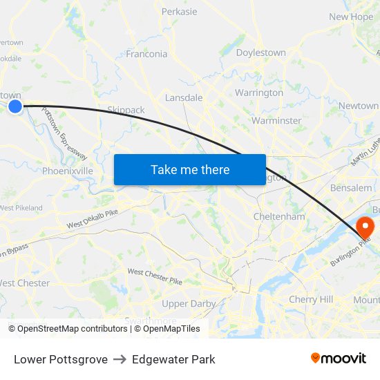 Lower Pottsgrove to Edgewater Park map