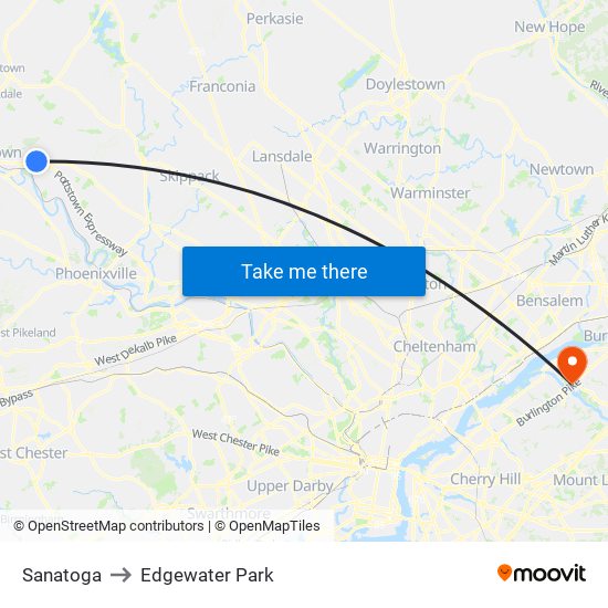 Sanatoga to Edgewater Park map