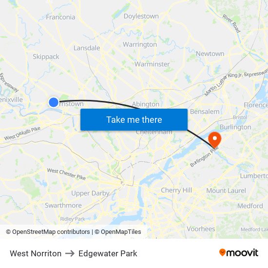 West Norriton to Edgewater Park map