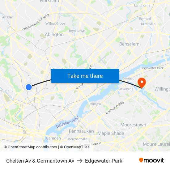 Chelten Av & Germantown Av to Edgewater Park map