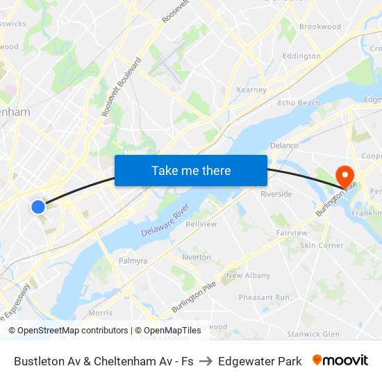 Bustleton Av & Cheltenham Av - Fs to Edgewater Park map