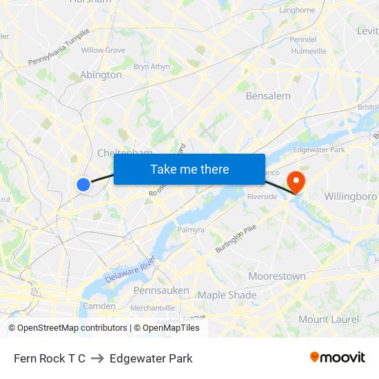 Fern Rock T C to Edgewater Park map