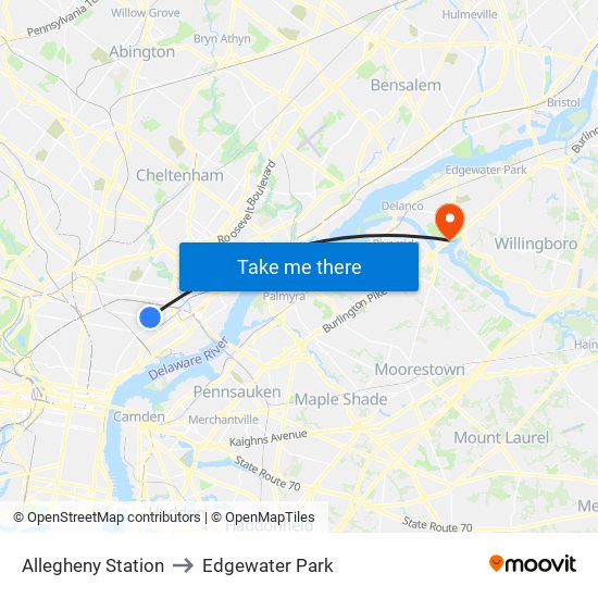 Allegheny Station to Edgewater Park map