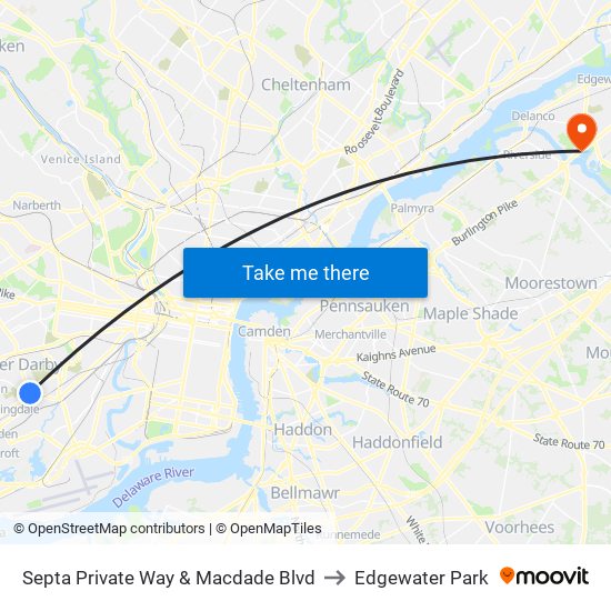 Septa Private Way & Macdade Blvd to Edgewater Park map