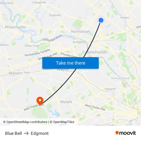 Blue Bell to Edgmont map