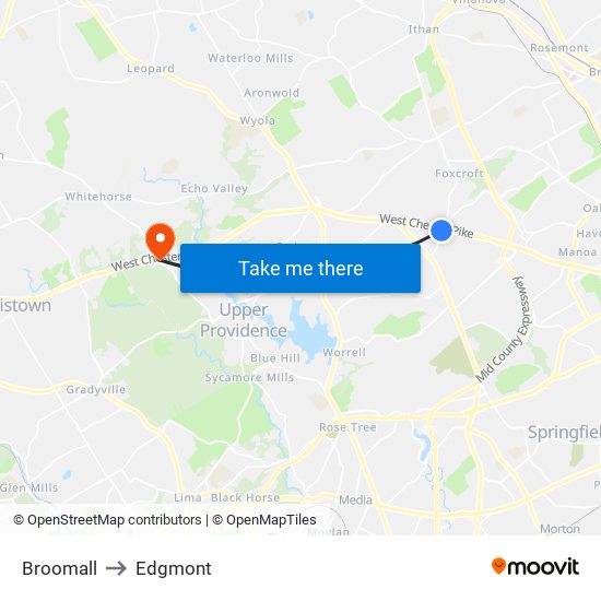 Broomall to Edgmont map