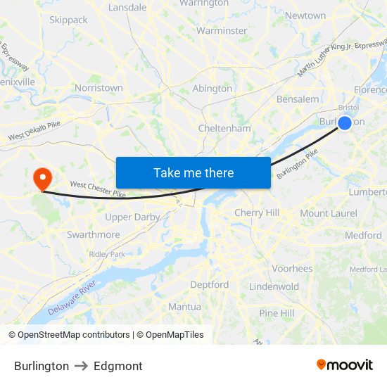Burlington to Edgmont map