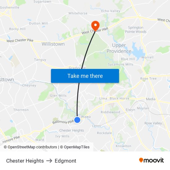 Chester Heights to Edgmont map