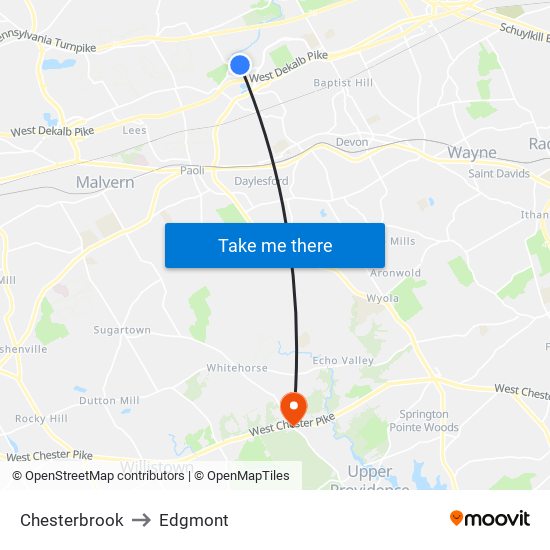 Chesterbrook to Edgmont map