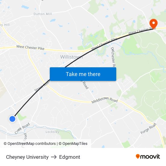 Cheyney University to Edgmont map