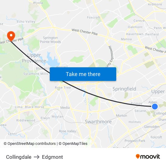 Collingdale to Edgmont map