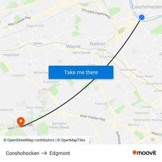 Conshohocken to Edgmont map