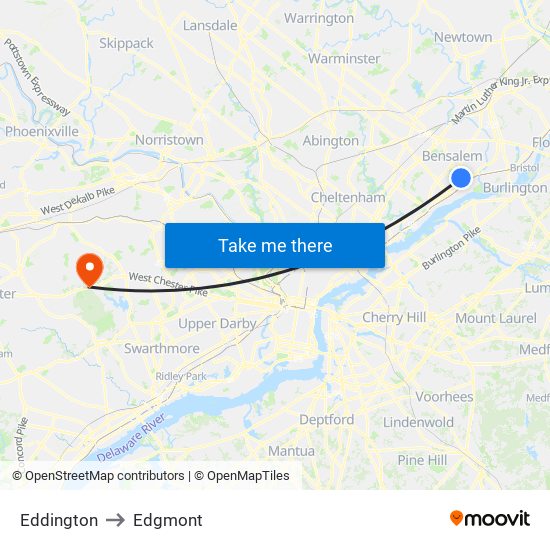 Eddington to Edgmont map