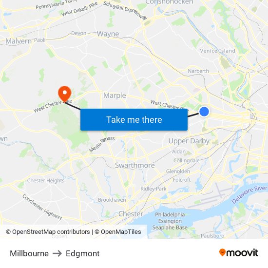 Millbourne to Edgmont map